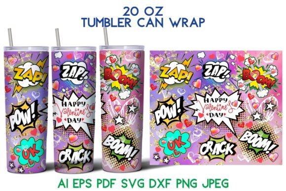20 OZ Tumbler Comic Valentines Day Graphics & Wraps
