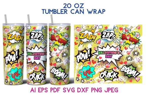 20 Oz Tumbler Wraps: Valentines Day Comic SVG Graphics