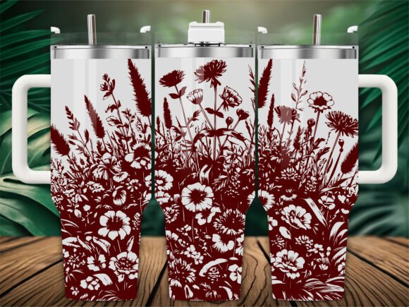 Burgundy Wildflowers Graphics Set for Handmade Crafts
