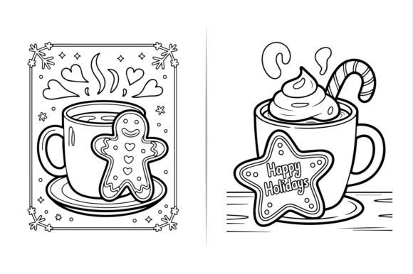 Christmas Coffee Cup Line Art: Graphics & Illustrations