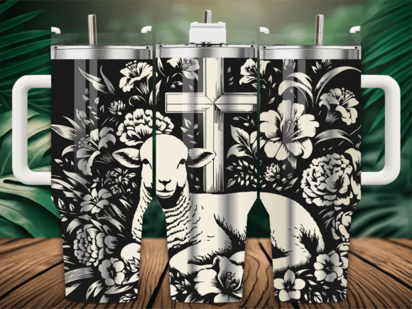 Easter Cross Llama Floral Tumbler Graphics & Wraps