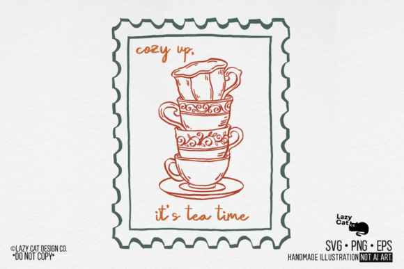 Fall Stamp Cup of Tea Hand-drawn SVG PNG Graphics for Illustrations