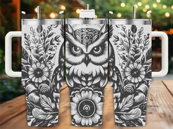 Floral Owl Bird Laser Engraving Tumbler Graphics