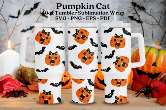 Pumpkin Cat Halloween Tumbler Wrap: Graphics for Crafts & Branding