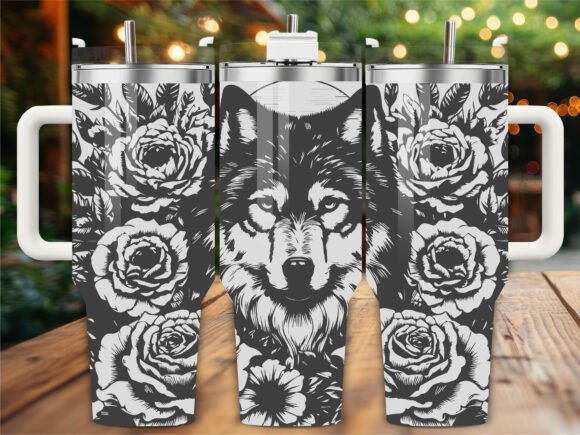 Roses Wolf Bloom Graphics for Tumbler Wraps