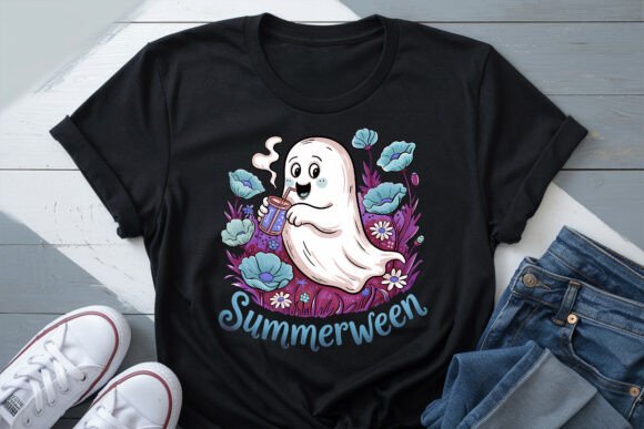 Summerween Floral Ghost PNG: Graphics for T-Shirt Designs