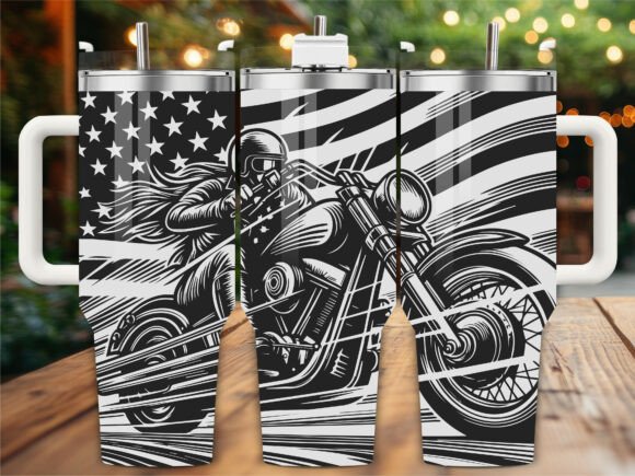 USA Flag Biker Laser Engraving Tumbler Wraps & Graphics